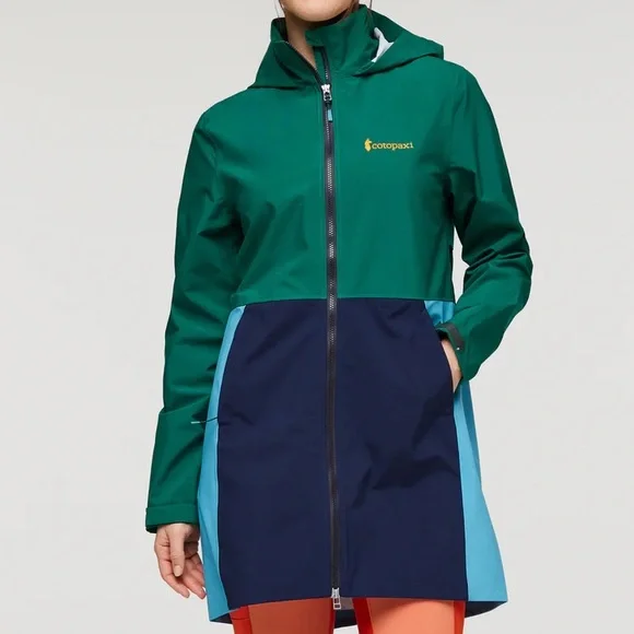 Cotopaxi Women’s Cielo Rain Trench Waterproof Hooded Raincoat Blue Green L - Picture 1 of 12